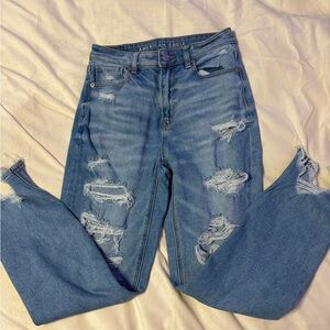 American Eagle Outfitters Women's Light Blue Ripped Skinny Jeans